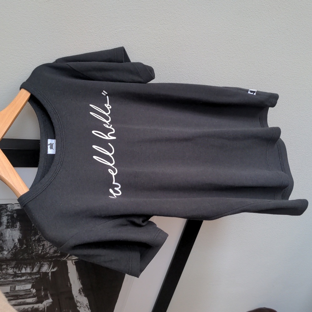 Black T-Shirt with 'well hello' Print, Custom Made Little and Lively, 5/6 Years